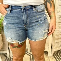 Iris & Rainbow Boutique New Arrivals #K187 Painting Rainbow Splatter Judy Blue Shorts