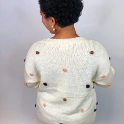 Iris & Rainbow Boutique #K715 Cheerful Pom Pom Sweater (Ivory) New Arrivals