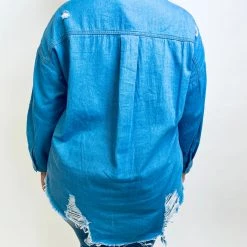 Iris & Rainbow Boutique #K449 Set Me Free Denim Distressed Top