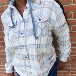 Iris & Rainbow Boutique #K694 Striped Flannel Top (BLUE)