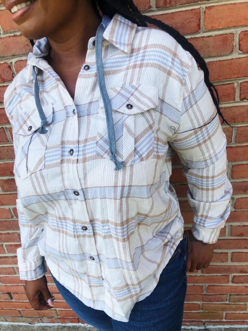 Iris & Rainbow Boutique #K694 Striped Flannel Top (BLUE) 4 Iris & Rainbow Boutique #K694 Striped Flannel Top (BLUE)