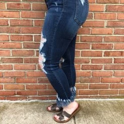 Iris & Rainbow Boutique New Arrivals #A111 Uptown Girl Destroyed Fringe Judy Blue Skinny Jeans