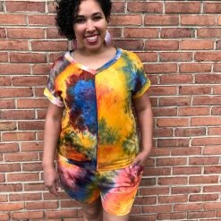 Iris & Rainbow Boutique #J507 Orange You Glad To See Me Tie Dye Lounge Set