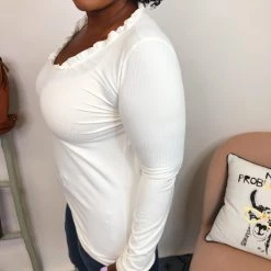 Iris & Rainbow Boutique #K816 Ribbed & Ruffled Top (IVORY)