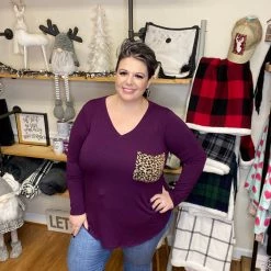 Iris & Rainbow Boutique #H91 Wild Card Pocket Top (Plum) New Arrivals