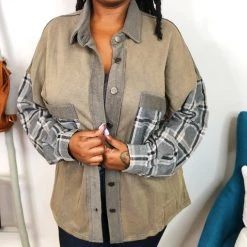 Iris & Rainbow Boutique New Arrivals #K838 Let In The Plaid POL Shacket (Ash Charcoal)