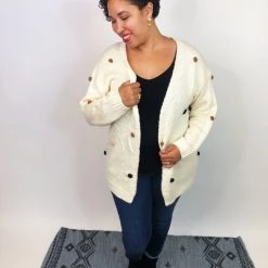 Iris & Rainbow Boutique #K715 Cheerful Pom Pom Sweater (Ivory) New Arrivals