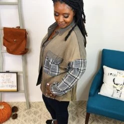 Iris & Rainbow Boutique New Arrivals #K838 Let In The Plaid POL Shacket (Ash Charcoal)