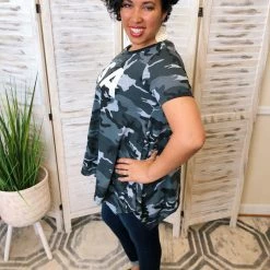 Iris & Rainbow Boutique #J928 Hi Lo USA Top (Charcoal)