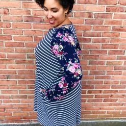 Iris & Rainbow Boutique New Arrivals #L252 A Floral Dream Striped Dress (Navy)