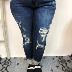 Iris & Rainbow Boutique #K763 Win My Love Bleach Splatter Judy Blue Boyfriend Jeans