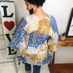 Iris & Rainbow Boutique New Arrivals #M166 One Right Now Kimono (Blue Mix)
