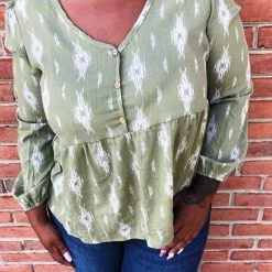 Iris & Rainbow Boutique New Arrivals #K678 Plant Me In Diamonds Long Sleeve Top (Green)