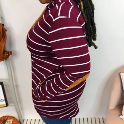 Iris & Rainbow Boutique New Arrivals #K875 Stripe It Up Hoodie With Elbow Patches (WINE)