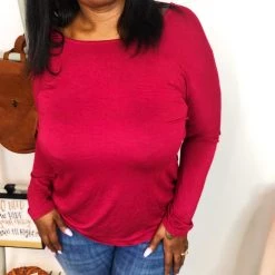 Iris & Rainbow Boutique New Arrivals #K942 Going In Deep Long Sleeve Top (Red)