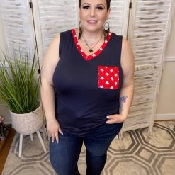 Iris & Rainbow #J933 Before You Go Sleeveless Top (Red & Navy)