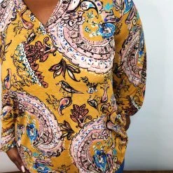 Iris & Rainbow Boutique New Arrivals #K635 A Walk In A Paisley Dream Top (Mustard/Mauve)
