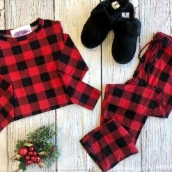 Iris & Rainbow Boutique #945 Red Buffalo Plaid PJ Set