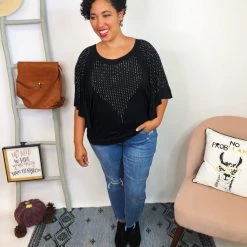 Iris & Rainbow Boutique New Arrivals #K775 Shining Wings Short Sleeve Top (Black)