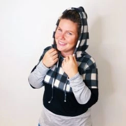 Iris & Rainbow Boutique New Arrivals #K573 Rocking The Plaid Color Block Hoodie