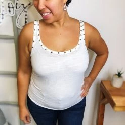 Iris & Rainbow Boutique New Arrivals #L448 Flawless In Studs POL Top (Off White)