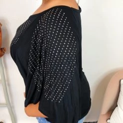 Iris & Rainbow Boutique New Arrivals #K775 Shining Wings Short Sleeve Top (Black)