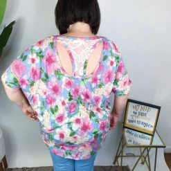 Iris & Rainbow Boutique #M614 Matching In Floral Top (Blue Comb) New Arrivals
