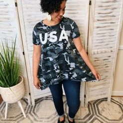 Iris & Rainbow Boutique #J928 Hi Lo USA Top (Charcoal)