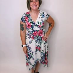 Iris & Rainbow Boutique New Arrivals #K295 Promising Blooms Faux Wrap Dress
