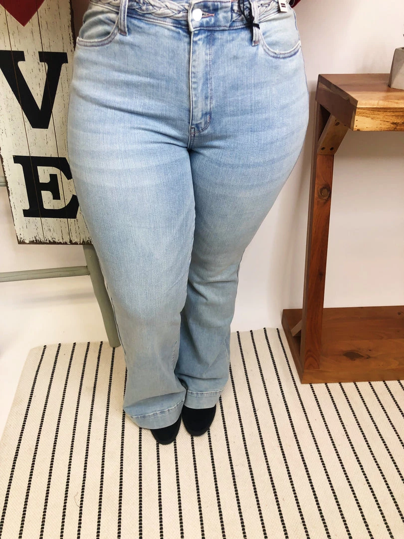 Iris & Rainbow Boutique #M315 Braided On You Flare Judy Blue Jeans 6 Iris & Rainbow Boutique #M315 Braided On You Flare Judy Blue Jeans