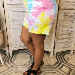 Iris & Rainbow Boutique #J954 Watercolor Wonderland Judy Blue Tie Dye Mid Rise Shorts New Arrivals