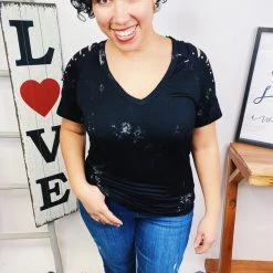 Iris & Rainbow Boutique New Arrivals #L918 Moonlight Tie Dye Top (Black/Grey)