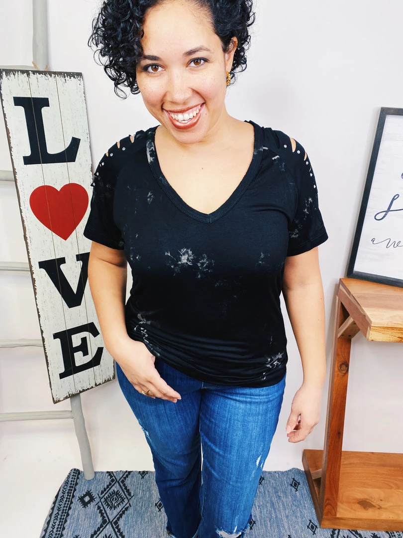 Iris & Rainbow Boutique New Arrivals #L918 Moonlight Tie Dye Top (Black/Grey) 3 Iris & Rainbow Boutique New Arrivals #L918 Moonlight Tie Dye Top (Black/Grey)