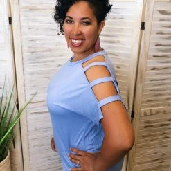 Iris & Rainbow Boutique #K162 Clear Skies Cold Shoulder Top