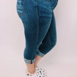 Iris & Rainbow Boutique #K314 Hot & Dangerous Cuffed Judy Blue Skinny Capri New Arrivals