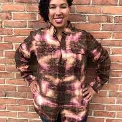 Iris & Rainbow Boutique New Arrivals #E77 One Of A Kind Flannel Tops (Green/Pink)