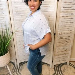 Iris & Rainbow Boutique #K67 Baby I've Got The Blues Button Down Top New Arrivals