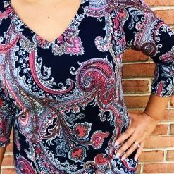 Iris & Rainbow Boutique #K556 Harmonize In Paisley Navy Top