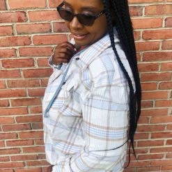 Iris & Rainbow Boutique #K694 Striped Flannel Top (BLUE) 19 Iris & Rainbow Boutique #K694 Striped Flannel Top (BLUE)