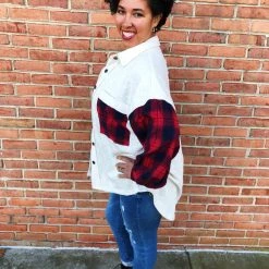 Iris & Rainbow Boutique #L336 Snowing On Plaid POL Shacket