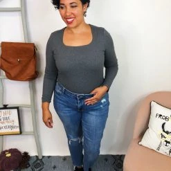 Iris & Rainbow Boutique New Arrivals #K780 All Squared Away Bodysuit (CHARCOAL)