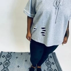 Iris & Rainbow Boutique New Arrivals #K451 Wicked Caged Distressed Hoodie (Heather Grey)