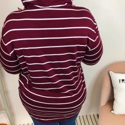 Iris & Rainbow Boutique New Arrivals #K875 Stripe It Up Hoodie With Elbow Patches (WINE)