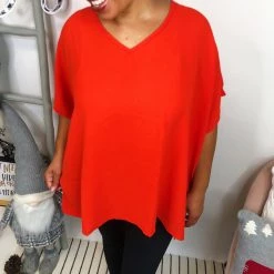 Iris & Rainbow Boutique #L241 Spicy Sophistication Poncho Top (Hot Coral) New Arrivals