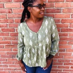 Iris & Rainbow Boutique New Arrivals #K678 Plant Me In Diamonds Long Sleeve Top (Green)