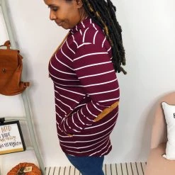 Iris & Rainbow Boutique New Arrivals #K875 Stripe It Up Hoodie With Elbow Patches (WINE)