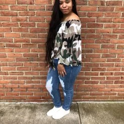 Iris & Rainbow Boutique #1020 Off The Shoulder Soldier Camo Top - FINAL SALE New Arrivals