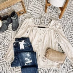 No Ship Drop Ship Find Your Way Back Button Down Top In Seashell