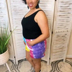 Iris & Rainbow Boutique New Arrivals #K22 Rainbow Snow Cone Judy Blue Tie Dye Mid Rise Shorts