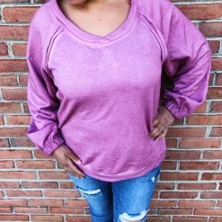Iris & Rainbow Boutique #L335 Fall On Me POL Pullover (Plum)